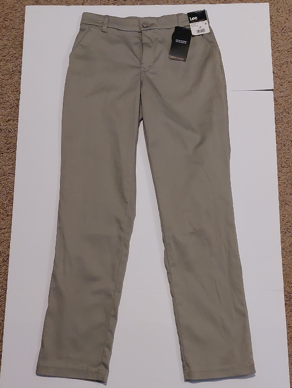Lee Women's Straight Chino Pants Comfort Waistband in Mushroom Wrinkle Resistant